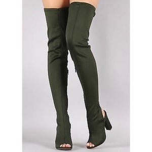 Brand New Just Fab Thigh High Peep Toe Boots